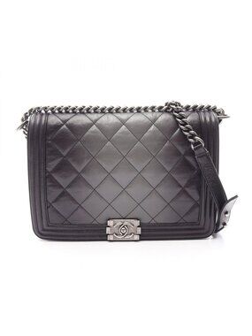 Chanel Shoulder Bag Boy Large Quilted Gradient Black Gray Leather Chain